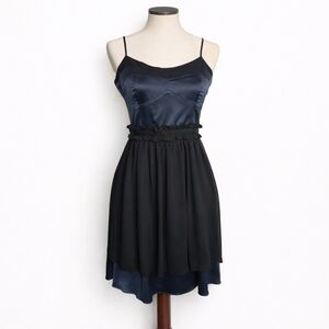 BCBGeneration Satin & Chiffon Dress Size 4 Navy Black Fit & Flare